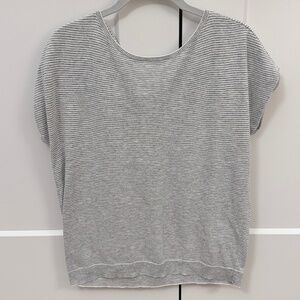 LOFT grey and white cap sleeve sweater, twist back detail, size XS